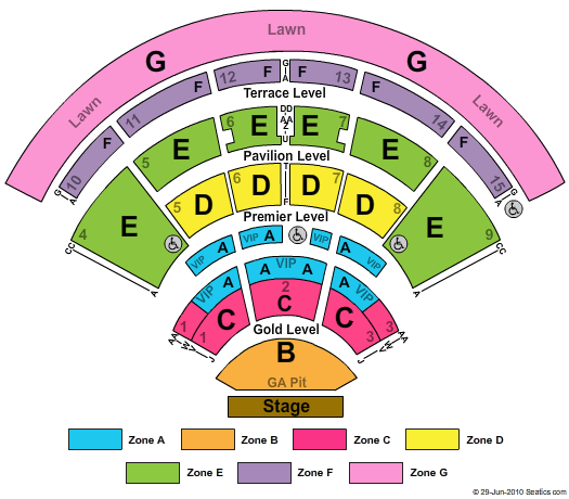 PNC Music Pavilion - Charlotte End Stage GA Pit Zone Seating Chart